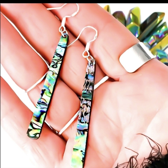 Moodtherapy Jewelry - 925 Sterling Silver Abalone Dangle Earrings